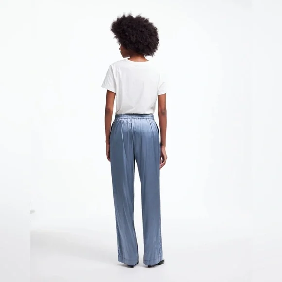 NWOT Madewell Pull-On Straight Pants in Stretch Satin - XS - Silver